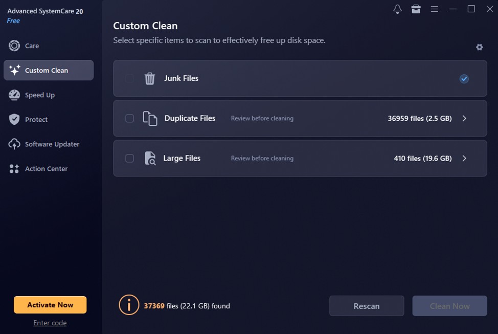Custom Clean scanning Result